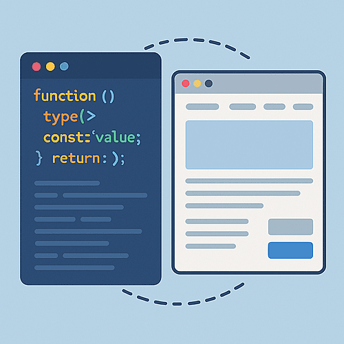 Illustratie van een softwaretoepassing op maat met verschillende UI-onderdelen en codefragmenten